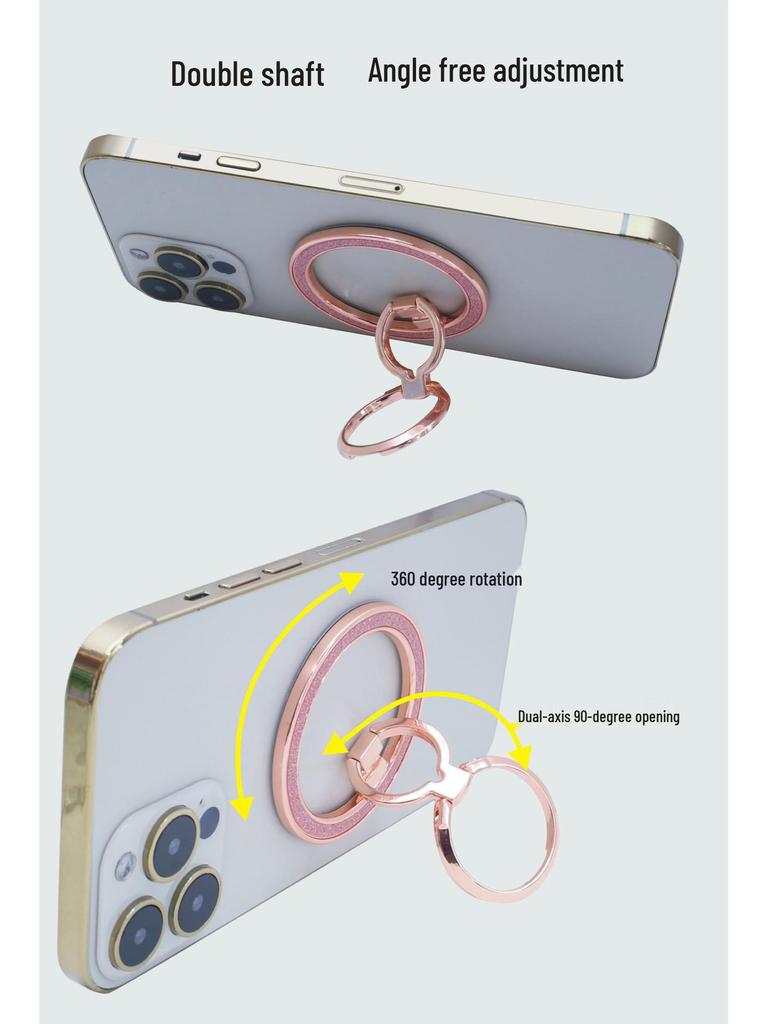 MagSafe Magnetic Phone Ring Holder Stand - Double Ring Glitter Zinc Alloy Desktop Stand