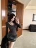 Grey V-Neck Slim Fit Long Sleeve Winter T-Shirt for Women - Waist-Cinching Sexy Style