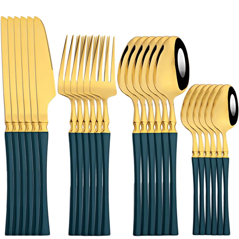 24Pcs Dinnerware Sets Stainless Steel Tableware Mirror Dinner Gold Cutlery Set Knife Fork Tea Spoon Silverware Kitchen Set
