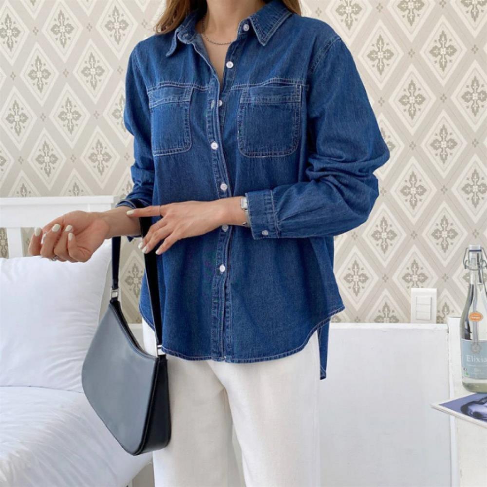 New Arrivals Open Run Women Loose Fit Cotton Blouse Stitch Pocket Nk 12345