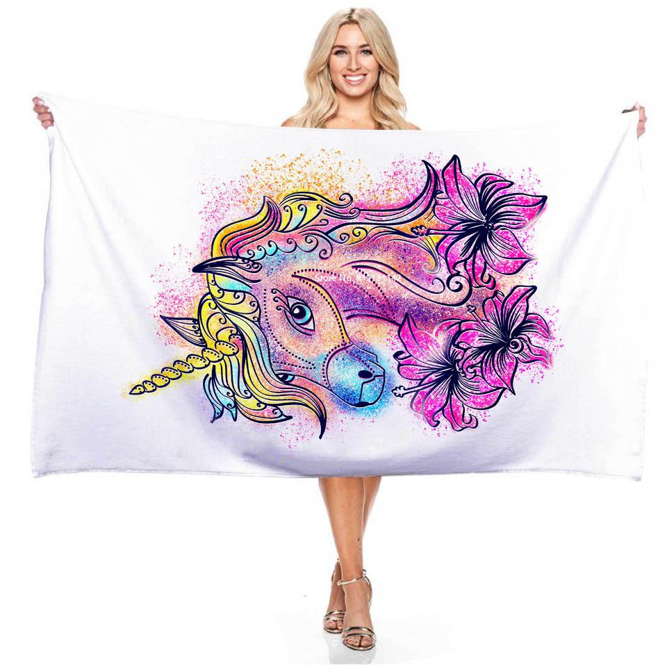 Cartoon Gradient Flower Unicorn 3D Digital Print Rectangular Bath Towel for Boys and Girls Outdoor Swimming Bibulous Bath Towel