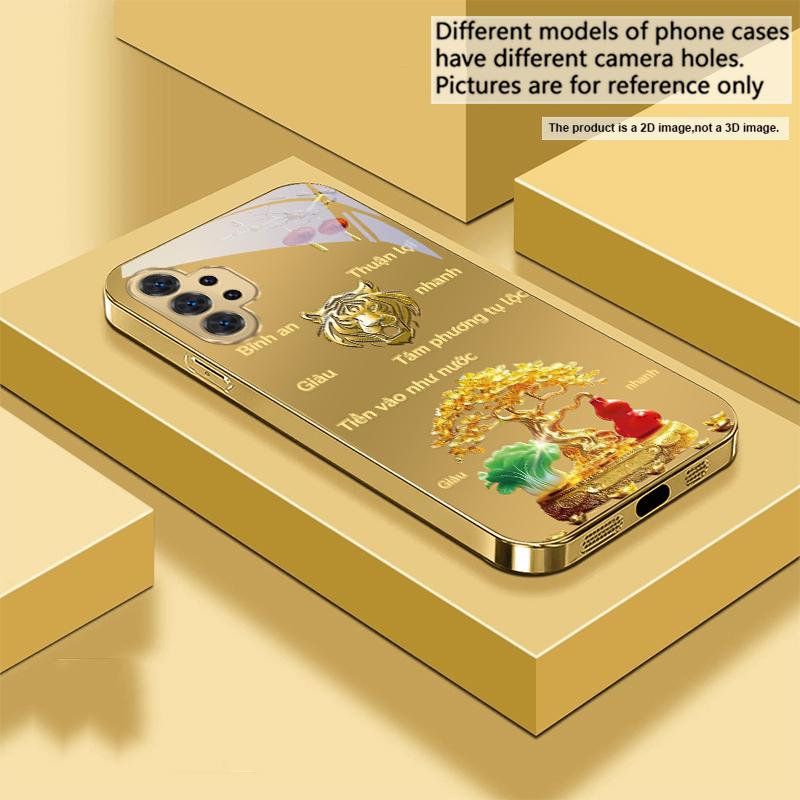 Gradient Golden Tiger For Samsung A 31 32 A33 A34 35 14 A15 13 A16 25 A26 50 52 53 54 55 56 70 71 72 73 Golden Glass Phone Case