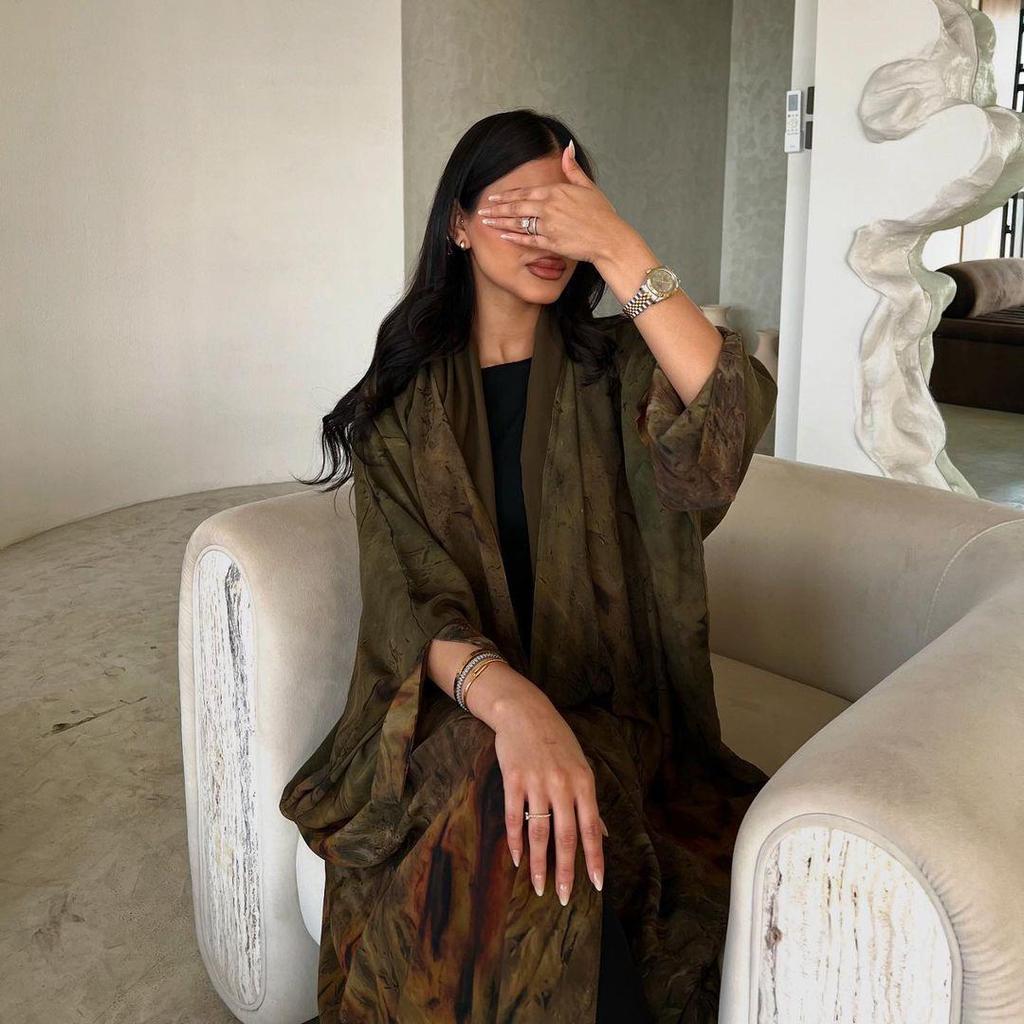 Modest Chiffon Print Muslim Abaya Coat Dress