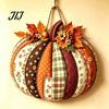 Seasonal Indoor Outdoor Sign Patchwork Pumpkin Wooden Door Hanger, Fall Harvest Halloween Decorative Maple Leaf Wreath with Leaves Berries, Farmhouse