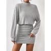 Women's Autumn Winter Fashion High Neck Knitted Sweater Dress Female Casual Solid Loose Long Sleeve Warm Mid Length Dresses