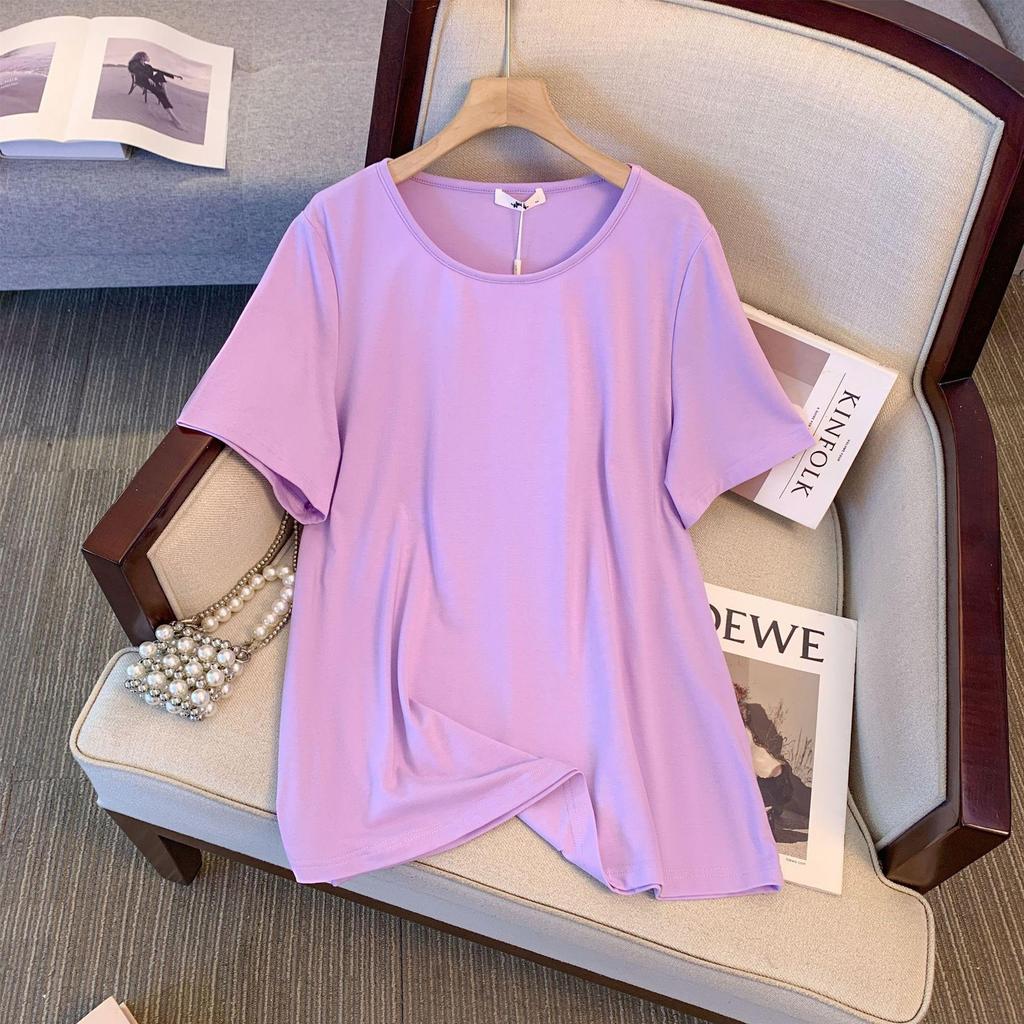 Deformation Strategy Plus Size Women's Loose Solid Color Slimming T-shirt - Short Sleeve Spring/Summer Top