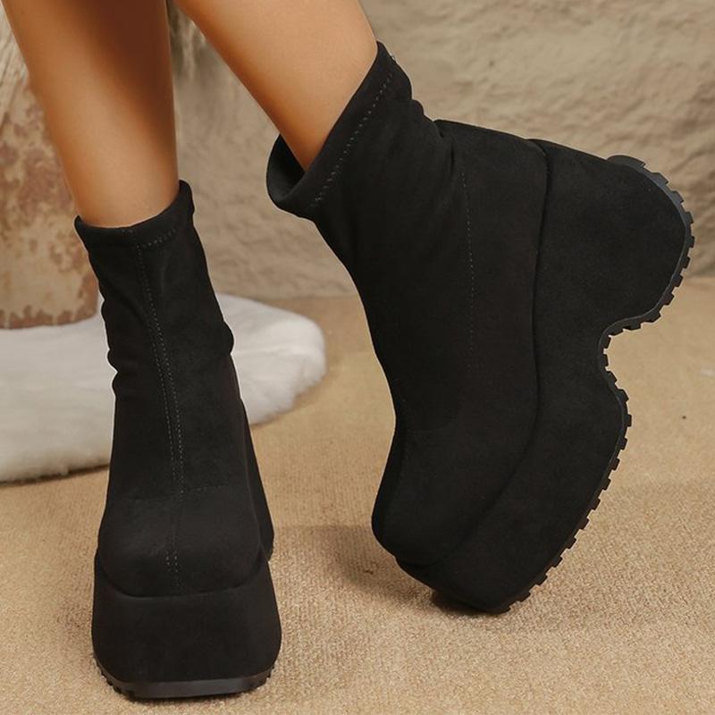 Fashion 2025 Fashion Soft Faux Suede Wedges Boots Women Solid Color Platform Ankle Boots Woman Casual Slip On Chunk Heel Booties Mujer