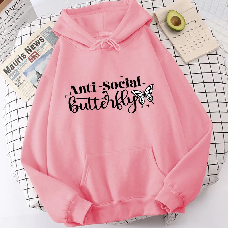 (High Quality Hoodies)Autumn And Winter Unisex Harajuku Hoodies Anti Social Butterfly Printed Sweatshirts Fashion Pullover