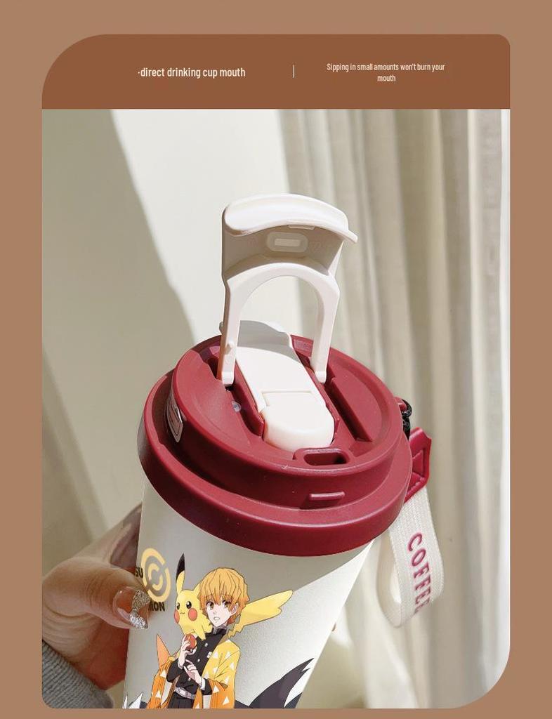 Demon Slayer Agatsuma Zenitsu Nerezový izolovaný hrnek se slámkou