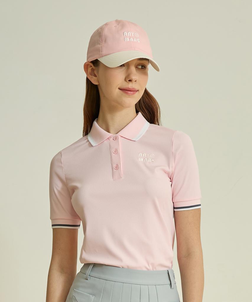 Antomas Ribbed Short Sleeve Polo Shirt Women - Pink