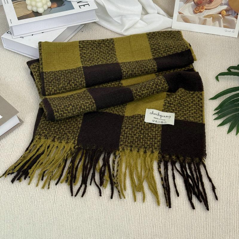 Autumn and winter scarf women's thickened warm long fringed knitted scarf versatile color matching plaid cold-proof shawl