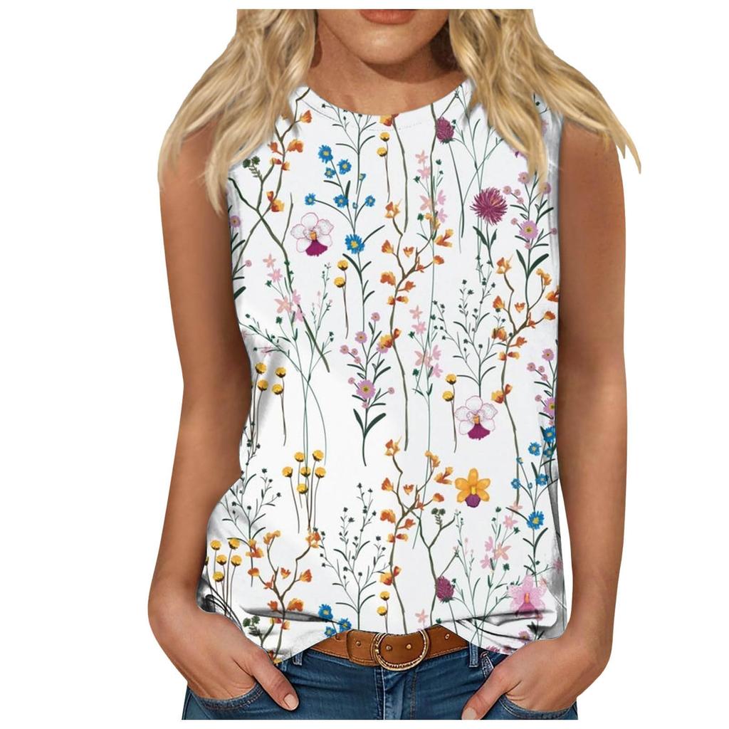 Summer Floral Tank Tops Flower 3D Print Women O-Neck Casual Vest Off Shoulder Y2k Elegant Sleeveless Top Camisole Woman Clothing