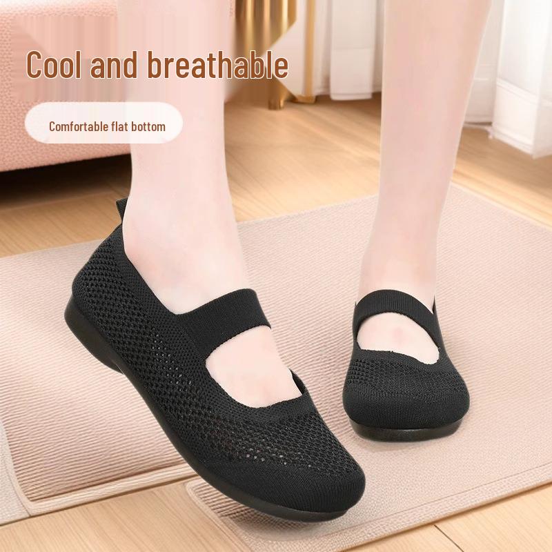 Breathable Slip-on Low Heel Flat Shoes for Middle-aged Women