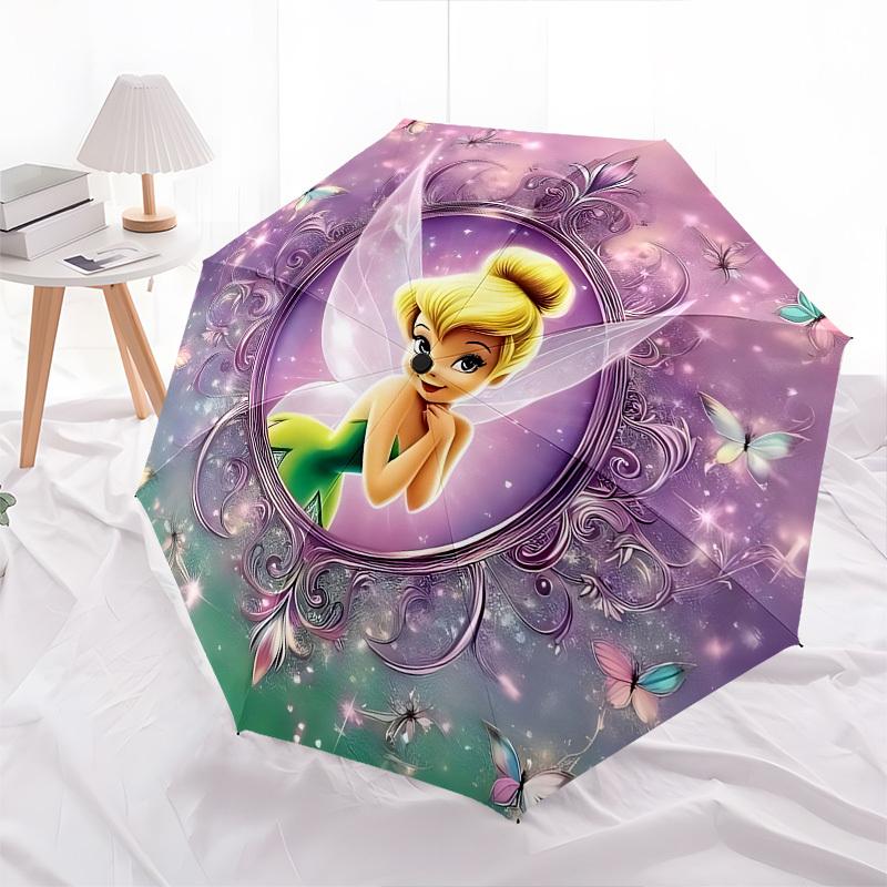 Tinkerbell, Fairy Themed Automatic Opening and Closing Umbrella, Brightly Colored 8-rib Portable Umbrella, Suitable for Men and Women, A Perfect Gift