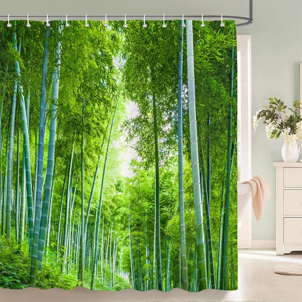 3D Green Bamboo Forest Bamboo Printing Bathroom Shower Curtain Polyester Waterproof and Mildew Proof Home Decoration Curtain