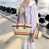 Damen Große Kapazität Gewebte Eimer Tasche Einzelne Schulter Handtasche Farbblock Mode Strandtasche