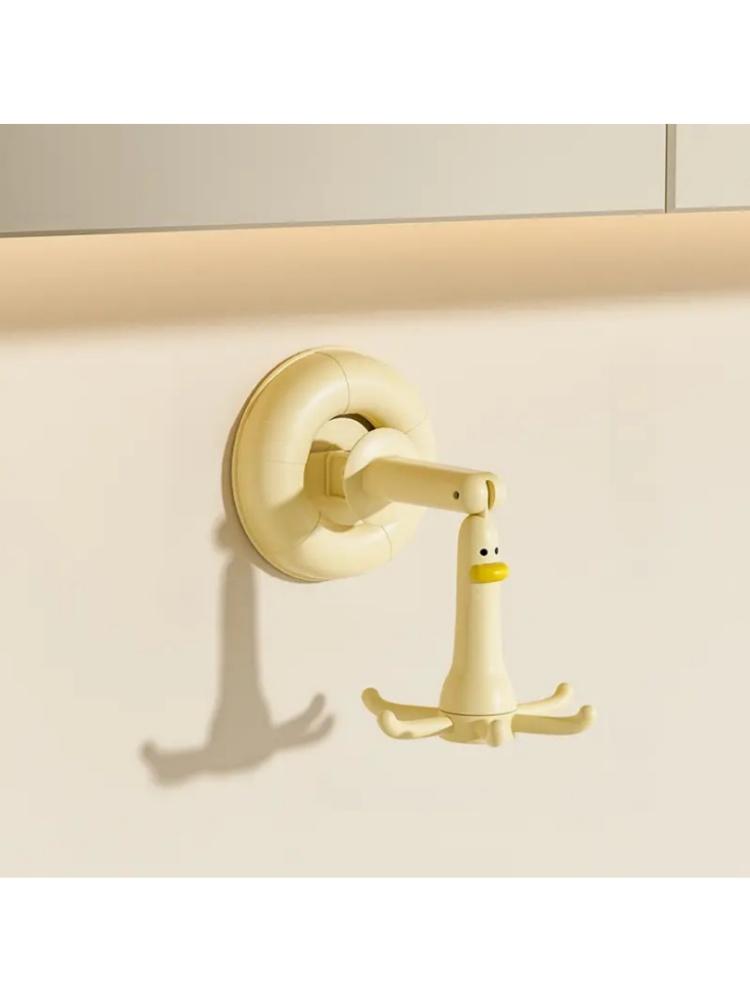 1Pc Adjustable Utility Hooks with Suction Cup 360° Rotating Duck Design Wall Mount Multi-Functional Creative Home Organizer