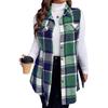 European & American Autumn/Winter Women's Fashion Plaid Sleeveless Turn-Down Collar Vest with Side Pockets