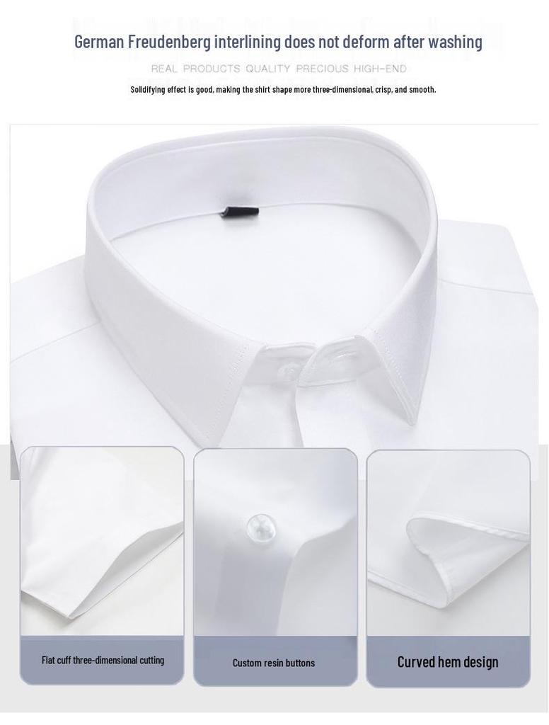 Golden Shield Herr Ren Bomull Slim Fit Kortärmad Vit Skjorta - Strykfri, Business Casual