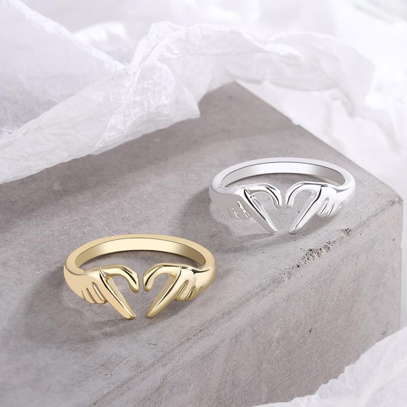 Mână de dragoste romantică cu inel în formă de inimă pentru femei bărbați cuplu inele de degete reglabile de culoare argintie bijuterii pentru petrecere de nuntă cadouri