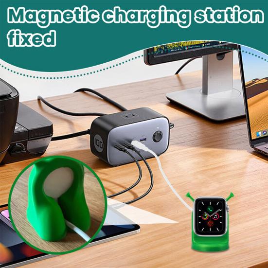 

Cartoon Charger Stand for Apple Watch Headphone Stable Watch Dock Secure Locking Mechanism Plastic Charging Base for Home Office Travel зелений