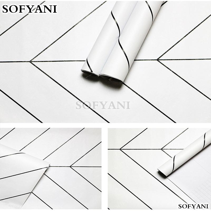 Black and white geometric line pattern contact paper self-adhesive peeling wallpaper for bedroom home decoration renovation