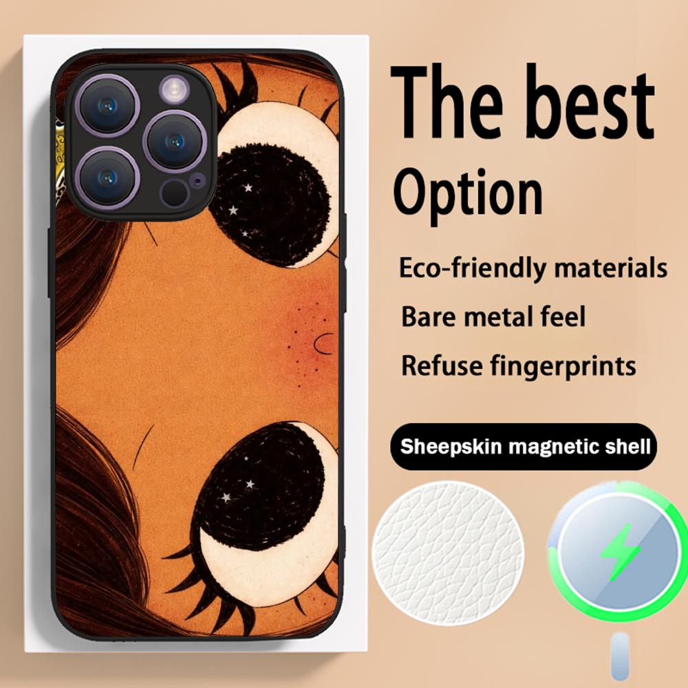 Big-eyed cute girl cartoon design Phone Case For iPhone 16 15 14 13 12 11 Plus Pro Max High-end Luxury Magsafe Sheepskin
