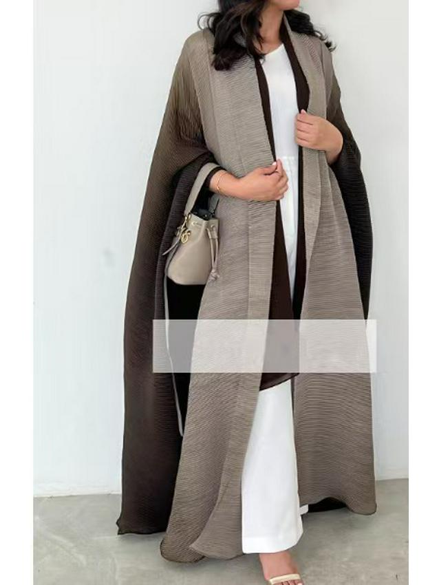 

2023 Miyake Gradient Pleats Autumn Long Sleeve Versatile Cape Coat One Size 80-200 кавовий