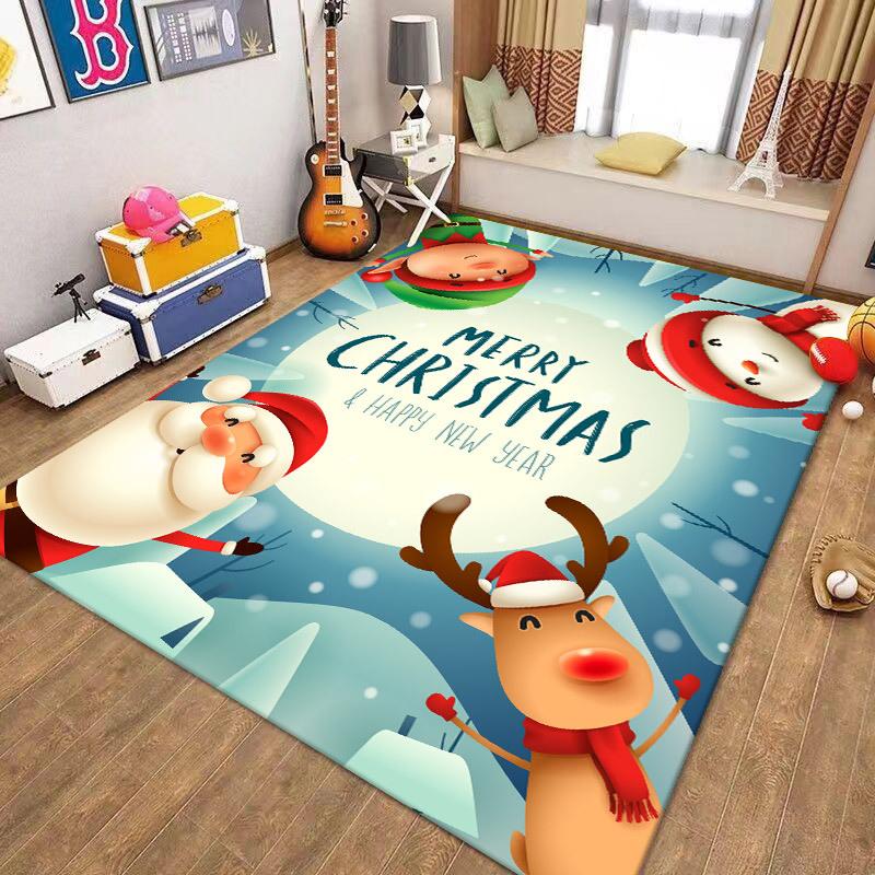 Christmas Snowflake Santa Reindeer Cartoon Carpet Soft Non-slip Mat Rug for Kids Room Bedroom Home Decoration Easy-Clean Carpet