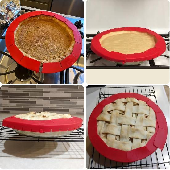 CARGEN Pie Crust Shield, Adjustable Pie Crust Covers for Edges of Pie Silicone Pie Crust Protectors when Baking Pie Baking Accessories 2 Pieces Red