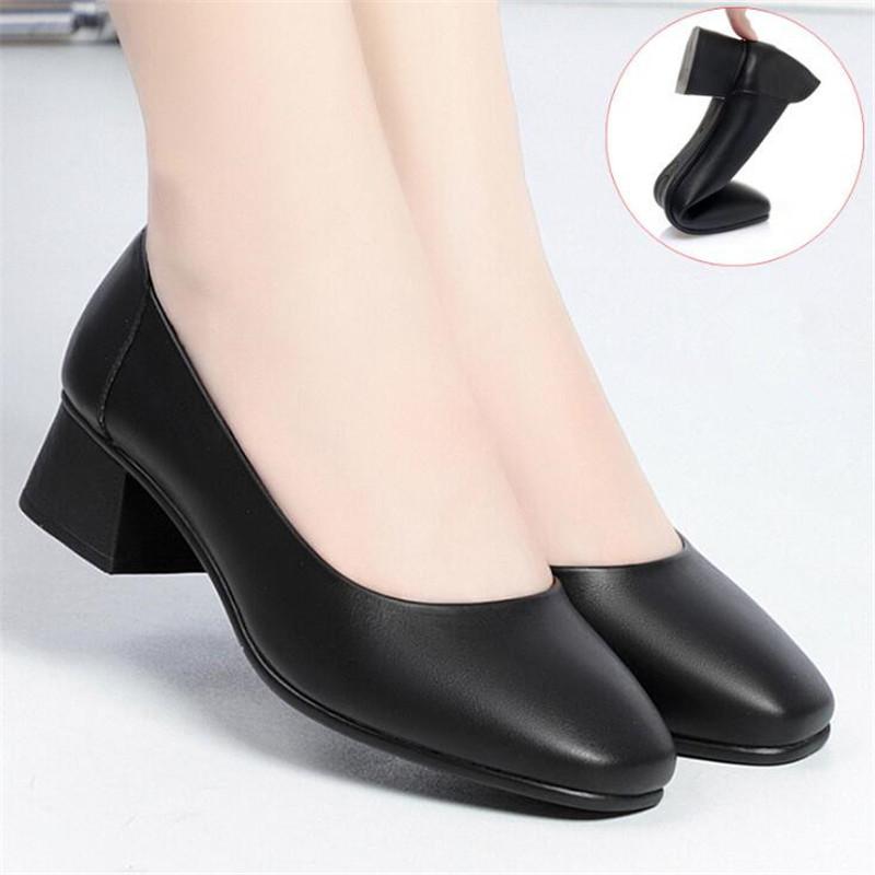 Women High Heel Shoes Ladies Pumps Fashion Soft Leather Professional Work Shoes Women Round Toe Thick Heel Shoes