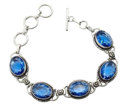 Blue Topaz Gemstone Silver Plated Handmade Bracelet Jewelry BR 32