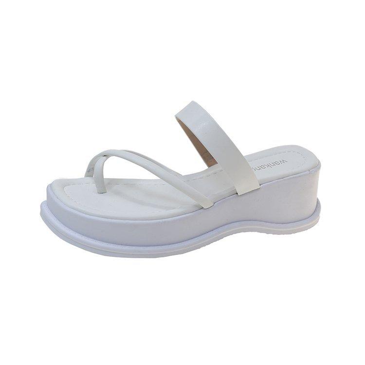 Slippers women's 2025 new women's shoes summer square head pinch foot word with slope heel thick sole cool slippers women