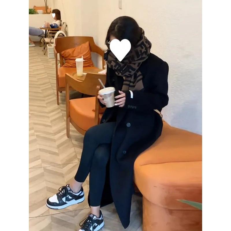 Women's Woolen Coat Autumn and Winter Mid-length Korean Style Loose Long-sleeved Woolen Coat for Small People