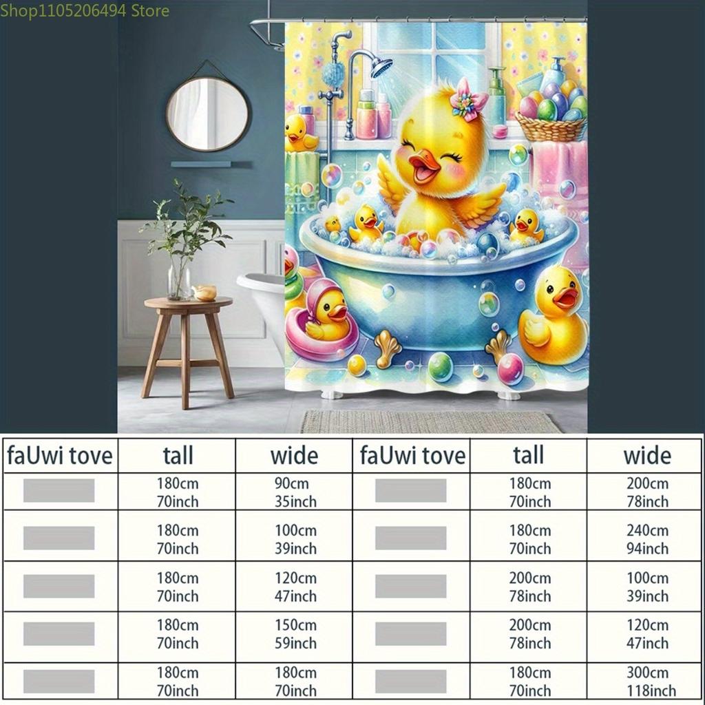 Cute Duck in Bath Pattern Shower Curtain, Digital Printed Shower Curtain, No Drilling Bathroom Partition Curtain, Suitable for