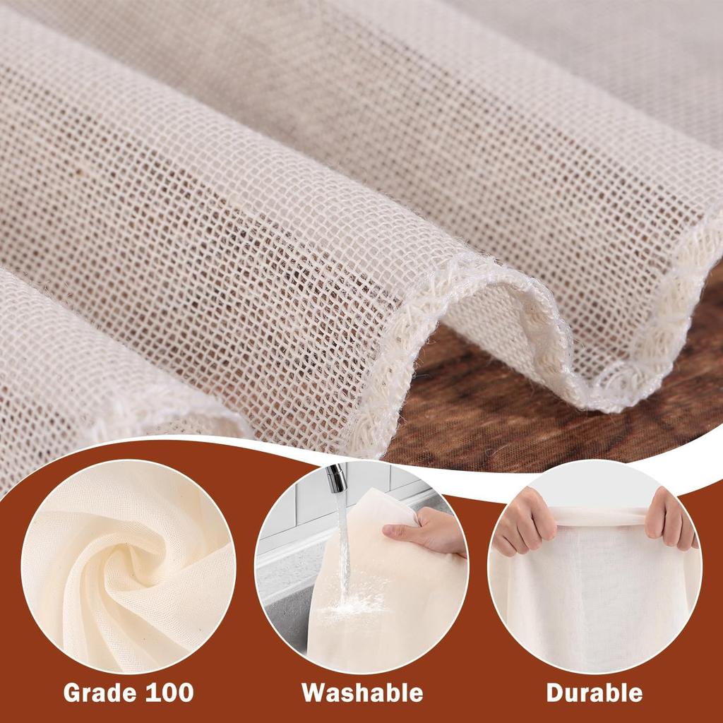 10 PCS Cheesecloth, 20x20 Inch – 100% Unbleached Cotton, Reble Hemmed Cheese Cloths for Straining, Nut Milk, Baking and Cheese Making (Grade 100)