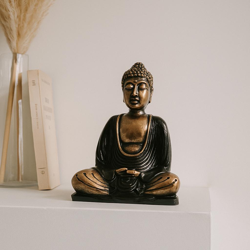 Buddha Statue Black and Gold Resin Medium