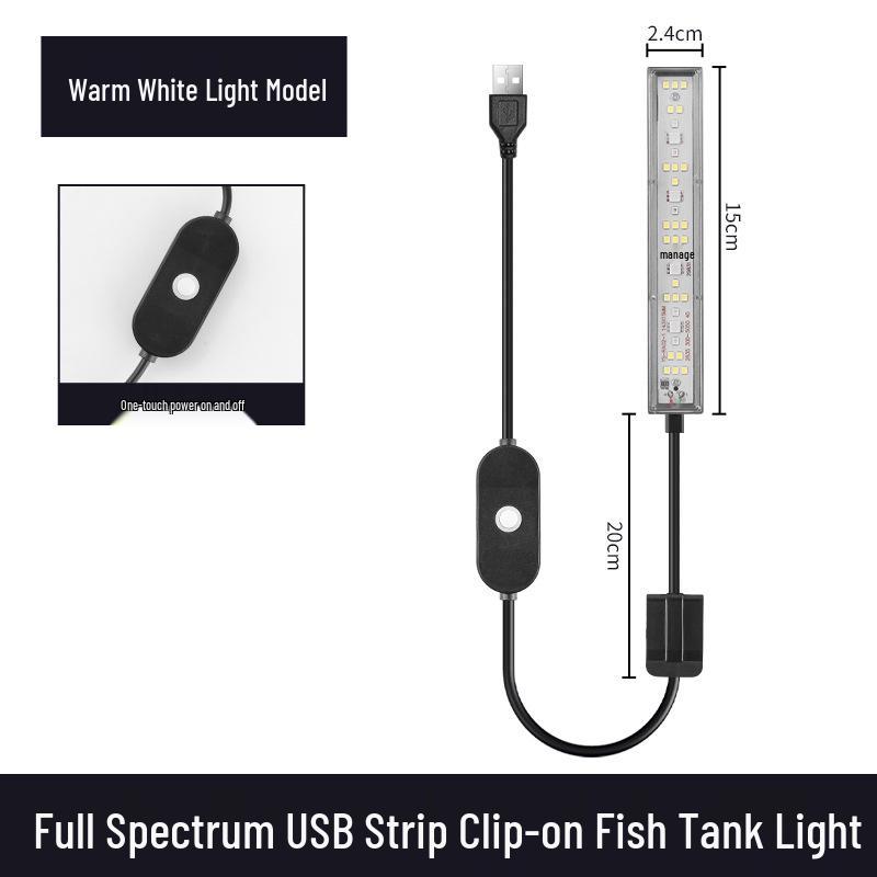 Aquarium Clip-On Light: Full Spectrum Plant & Algae Light with USB Smart Timer Switch