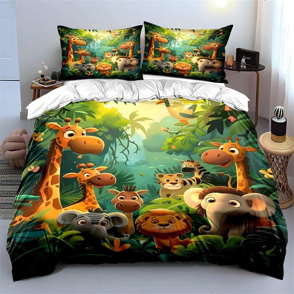 Cartoon Jungle Animals Decor Set Multiple Sizes Kid'S And Adults' Bedroom Exquisite 3Pc Bedding Set, Gift