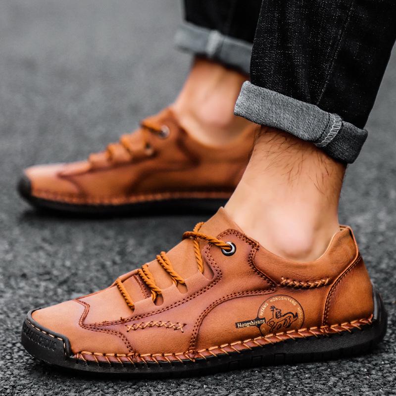 Men's Spring Plus Size Handcrafted Leather Casual Lace-up Shoes