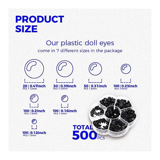 760 Pieces Stuffed Animal Eyes Black Eyes Animal Doll Toy Eye Eyes Teddy Bear Doll Making Plastic Adhesive Type Handicraft Parts DIY 3mm 4mm 5mm 6mm