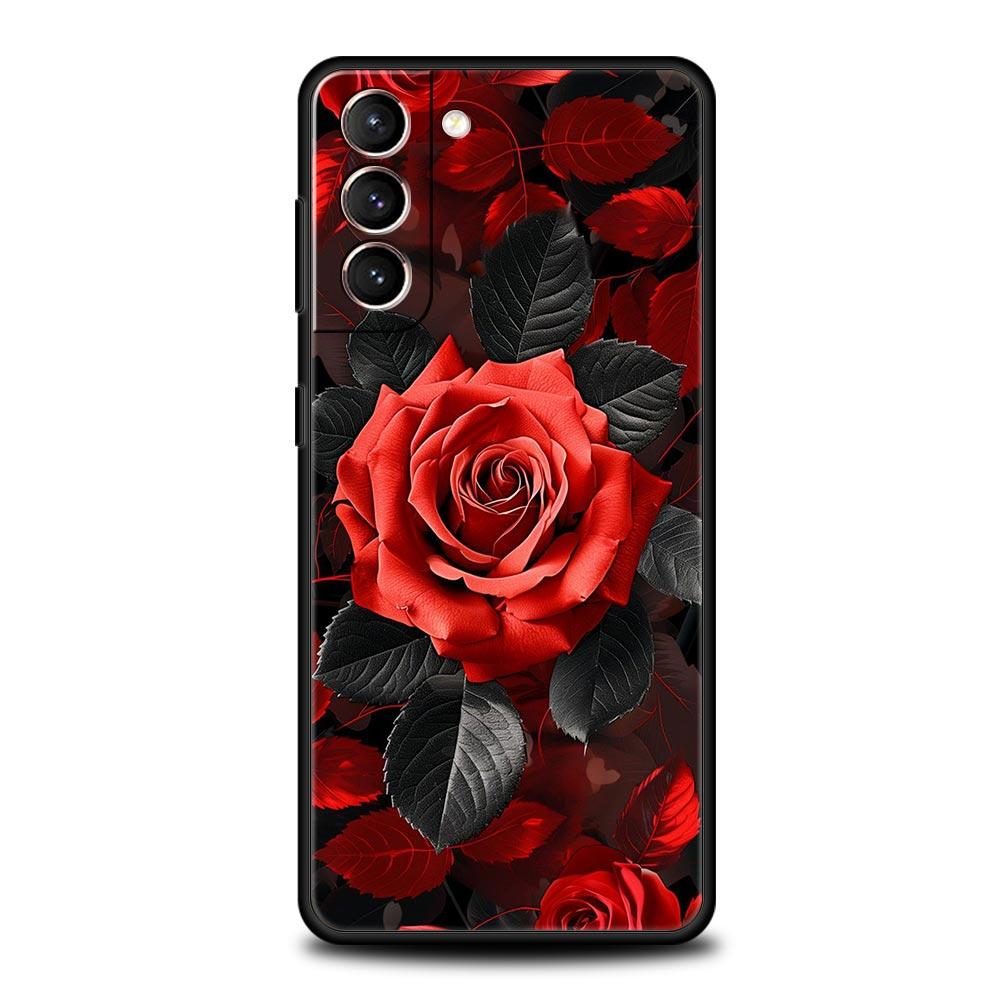 Beautiful Red Rose Flowers Phone Case For Samsung Galaxy S24 S23 S22 S20 Ultra S21 FE 5G S10 S9 Plus S10E S8 Soft Silicone Cover