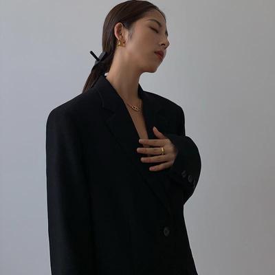 Primăvară Toamnă Nouă Coreeană Loose Retro Casual Haina Costum Femei Negru Slim