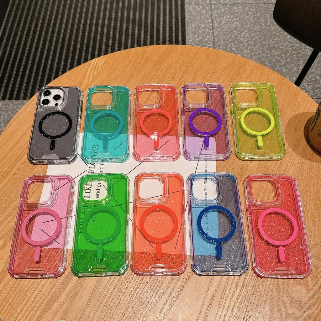 For IP16promax Second Generation Magnetic Colorful Three-in-one PC+TPU Plus Glitter Anti-pressure and Drop-resistant Mobile Phone Case