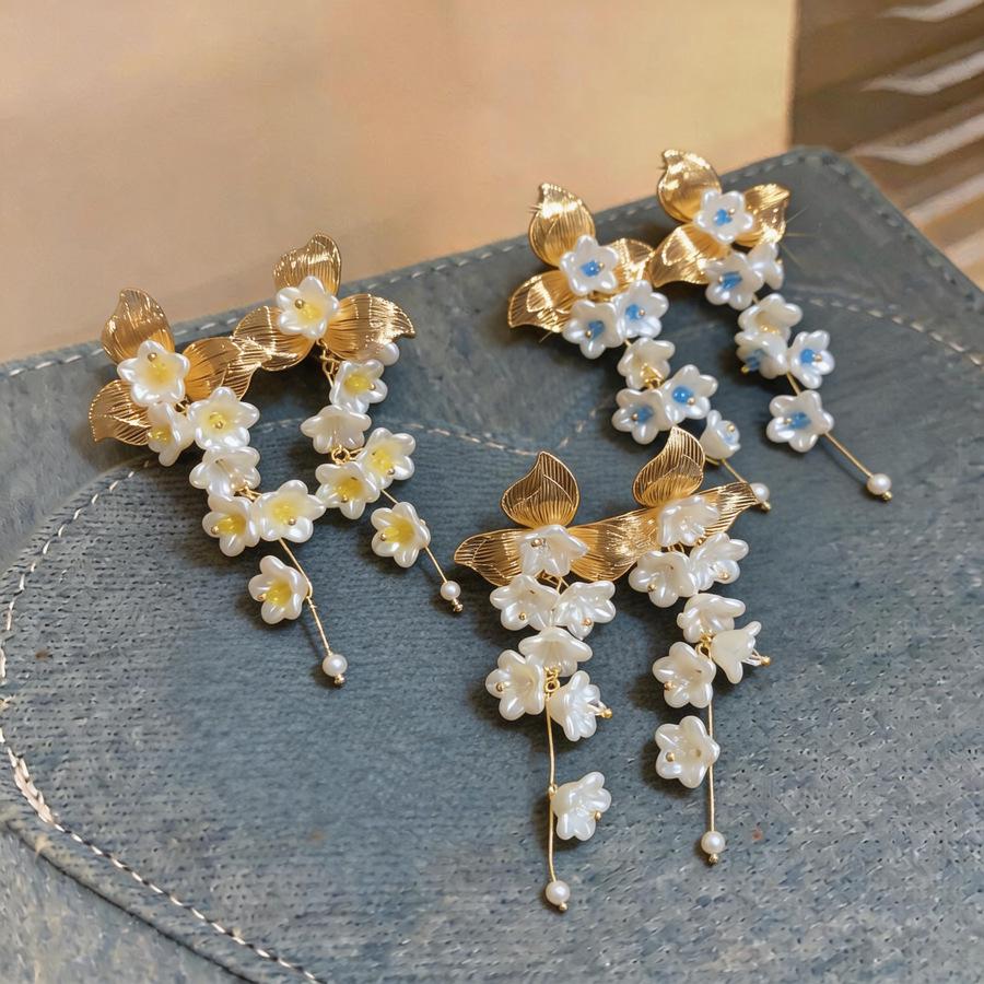 Silver Needle Pearl Flower Tassel Stud Earrings - Elegant High-end Fashion Accessories for Women