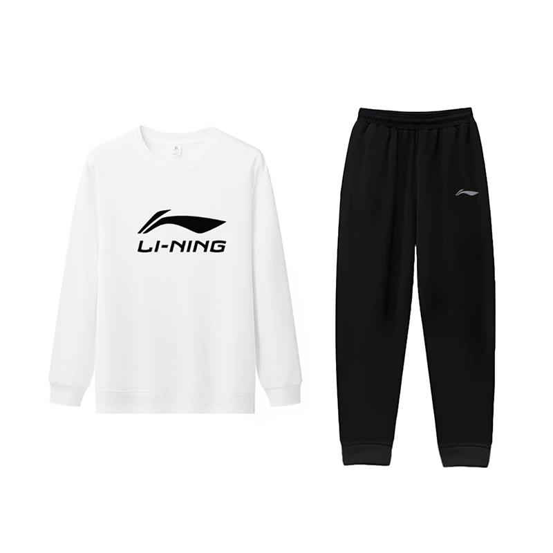 Li Ning Big Logo Letter Print Trendy Loose Versatile Round Neck Pullover Long Sleeve Casual Sports Suit Unisex Suit YTLV113-3+AKL73-4