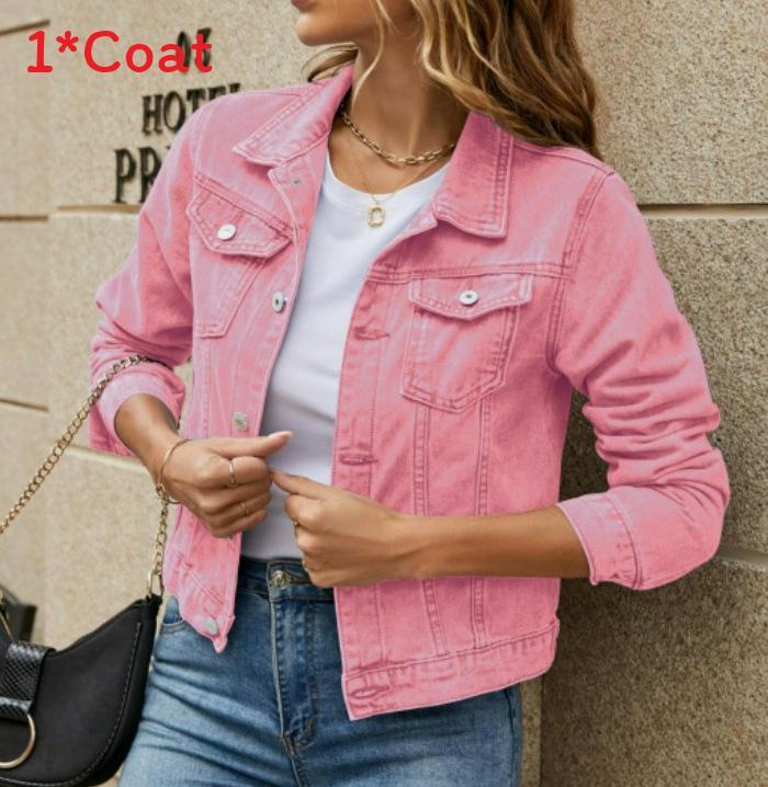 Denim Jacket For Women With Pockets And Turndown Collar Streetwear Summer