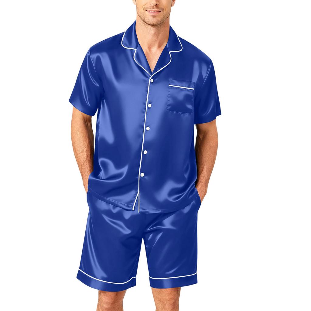 Men's Short Sleeve Pajama Set Button Down Shirt and Shorts Soft Lightweight Sleepwear Set Available In Sizes S To XXXXL