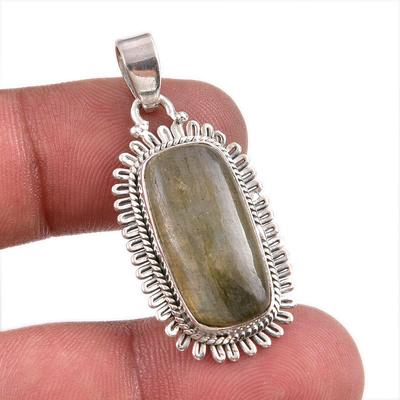 Natural Labradorite Gemstone 925 Solid Sterling Silver Gift Pendant 1.74" S3g27