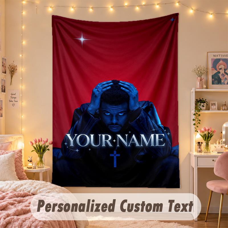 Custom Personalized Tapestry,The Weeknd Print Custom Name Text Wall Art Hanging for Bedroom